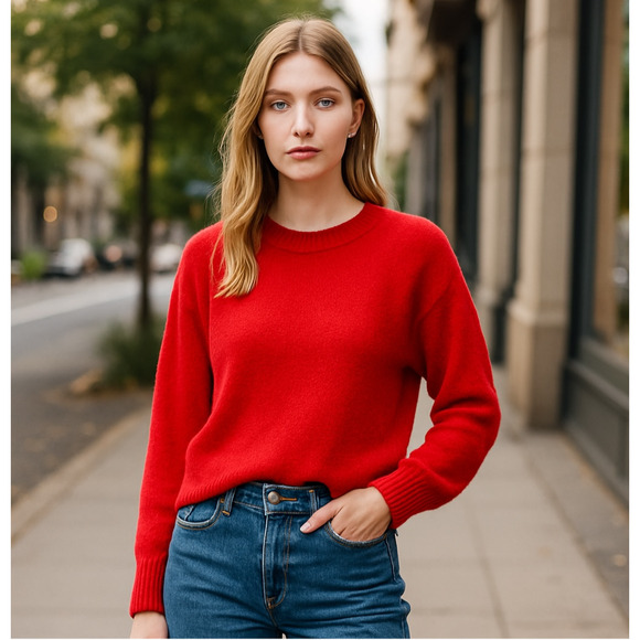 Abound Sweaters - Abound Cropped Sweater Red Women's Size Small Soft Boxy Oversized Cozy Sweater